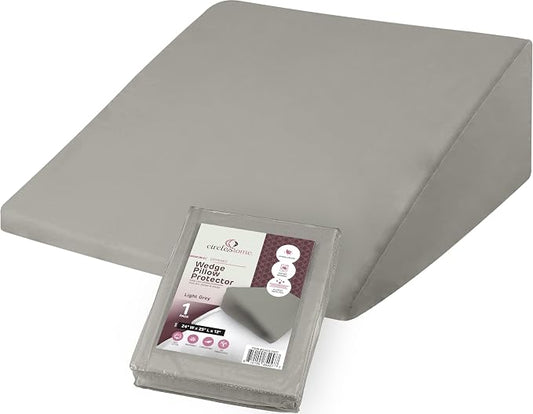 CirclesHome Wedge Pillow Cover 100% Cotton, Zippered Wedge Pillow Case Protector, Soft, Hypoallergenic & Breathable - Light Grey, (24Wx25Lx12)