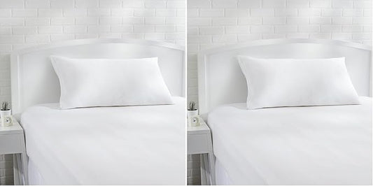 Amazon Basics King Pillow Pillowcases with Zipper, 100% Cotton Hypoallergenic, Pillow Protector, White (37 x 21 Inches), Pillows Not Included (Pack of 2)