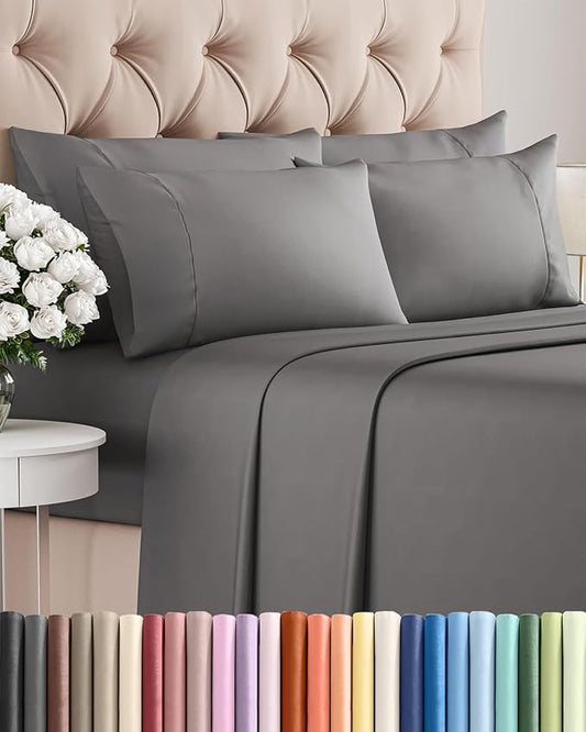 King 6 Piece Sheet Set - Comfy, Breathable & Cooling - Hotel Luxury Bedding for Women, Men, Kids, Teens & Children - 1 Flat & 1 Fitted Sheet & 4 Pillowcases w/ Deep Pockets - Wrinkle Free - Dark Grey