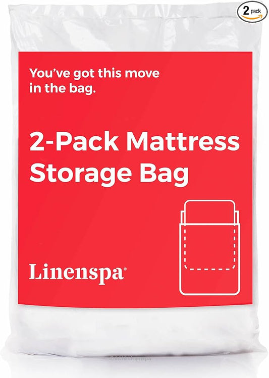 Linenspa Mattress Bag – 2 Pack Kings size / California King Mattress Bags for Moving, Storage & Disposal – Durable Plastic Cover for Moving