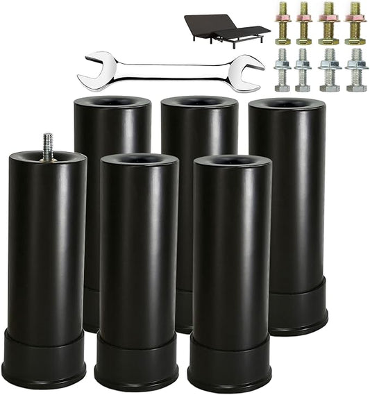 Benbuoo 7 Inch Metal Adjustable Bed Base Frame Leg Replacement Heavy Duty Extra Height Leg Compatible with 93% of Frameworks Such as M8 M10 M12 Thread (Set of 6), Black