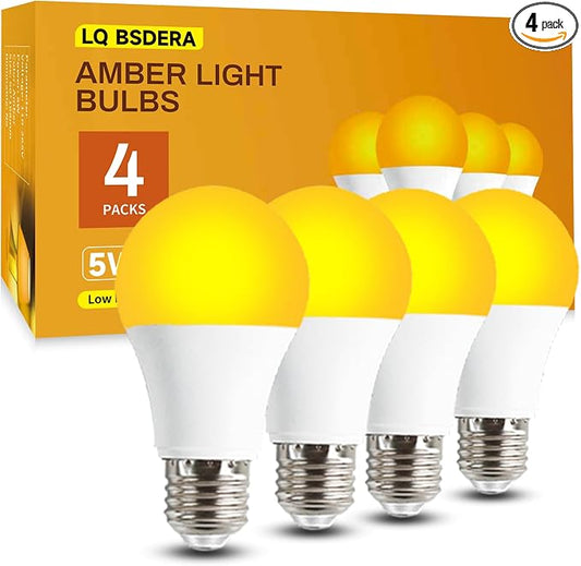 1800K Amber Light Bulbs for Sleep, 99.99% Blue Light Blocking Warm Light Bulbs, 5W Dim Amber Light for Mood Soothing, Baby Nursery, Bedroom, E26/E27 for Most Lamps, 4 Pack