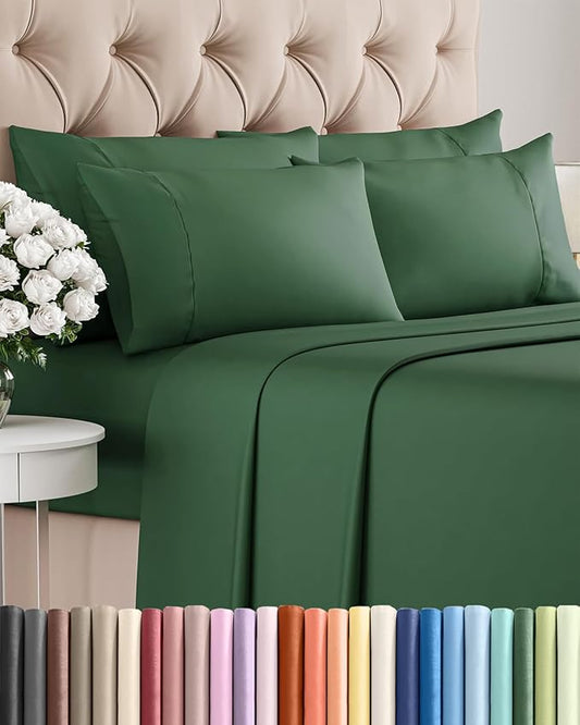 King 6 Piece Sheet Set - Comfy, Breathable & Cooling - Hotel Luxury Bedding for Women, Men, Kids, Teens and Children - 1 Flat & 1 Fitted Sheet & 4 Pillowcases w/ Deep Pockets - Wrinkle Free - Emerald