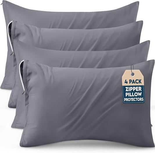 Utopia Bedding 4 Pack Pillow Protectors with Zipper King Size, Soft Brushed Microfiber Fabric Pillow Cases, Shrinkage and Fade Resistant Pillow Covers (Grey)