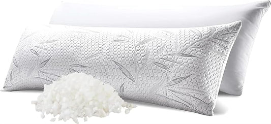 WhatsBedding Memory Foam Body Pillow for Adults with Zipperd Rayon Derived from Bamboo Cover, Breathable Long Pillow for Side Sleeper, Shredded Memory Foam Stuffing, Grey Leaf