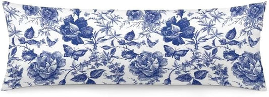 Blue and White Porcelain Floral Body Pillow Cover Modern Vintage Chinoiserie Decorative Long Pillow Case with Zipper Farmhouse Bedding Pillowcase Soft Cushion Pillow Covers for Bedroom,Couch,20"x54"