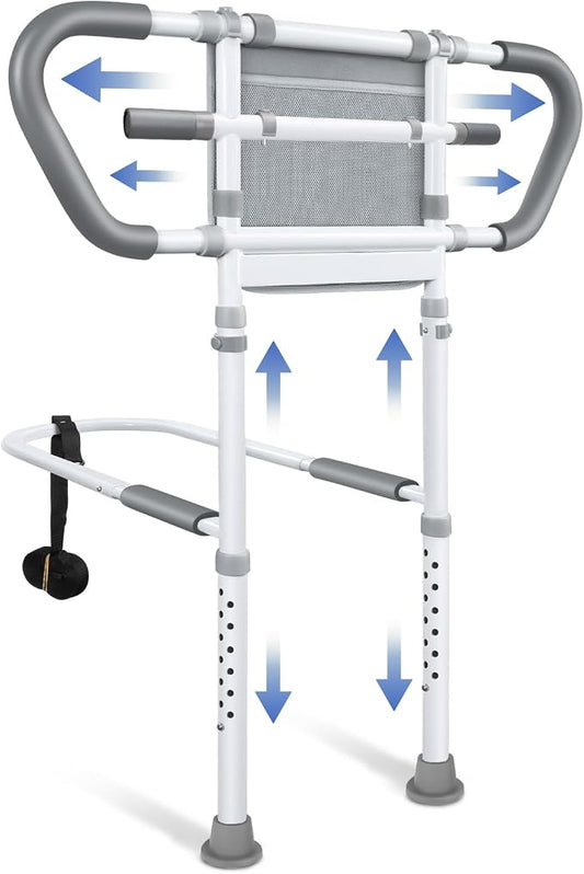 Bedside Rail for Elderly Safety Adjustable Bed Aid with Storage Pocket, Non-Slip Handle,400 lbs Gravity Capacity Gray(Stand-Compatible with Bed Frames 13.19" or Higher)