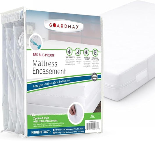 Guardmax King Mattress Encasement with Zipper, Waterproof, Bed Bug Proof, and Dust Mite Proof Mattress Protector for King Size Bed up to 12" Deep, Zippered All Around Jersey Knitted Mattress Cover