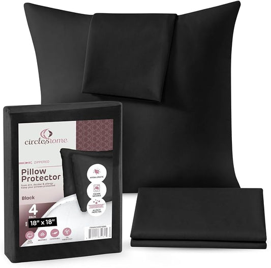 CIRCLESHOME Throw Pillow Protectors - 100% Cotton Breathable Pillowcases - 18 X 18 Square Pillowcases - Protects Pillows from Dirt, Dust and Debris (Square Pillow - 4 Pack- 18x18)