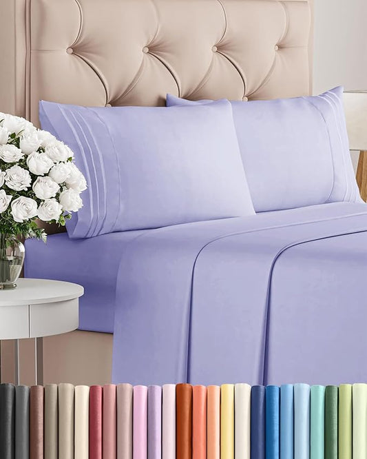 King Size 4 Piece Sheet Set - Comfy Breathable & Cooling Sheets - Hotel Luxury Bed Sheets for Women & Men - Deep Pockets, Easy-Fit, Extra Soft & Wrinkle Free Sheets - Lavender Oeko-Tex Bed Sheet Set
