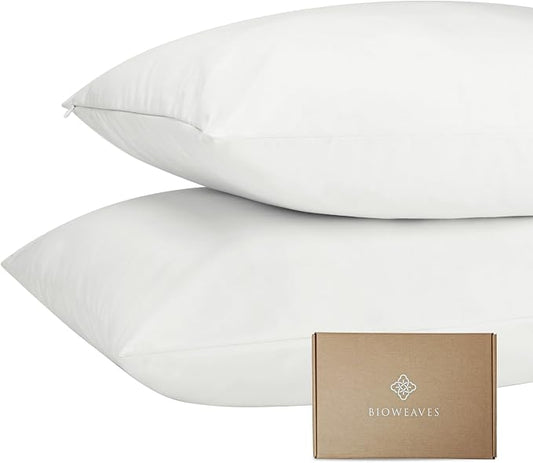 Bioweaves Organic Cotton Jersey Knit Waterproof Pillow Protector Covers with Zipper Closure – GOTS Certified Soft & Quite Pillow Encasement – King Size, 20 x 36 inches, Set of 2