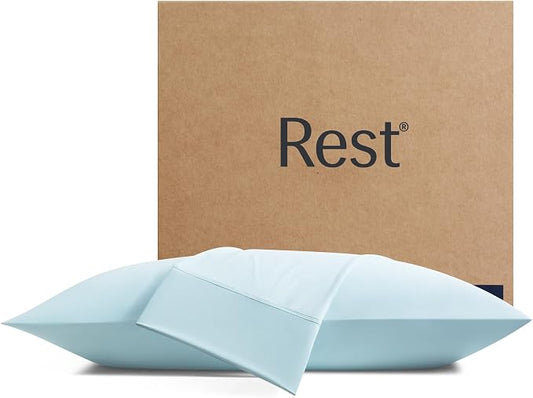 REST® Evercool®+ Cooling Pillowcases King - 2 Pillowcase for Sensitive Skin, Silver Infused Fabric for Hygienic Sleep, Silky Smooth for Curly Hair, High Elastic for Snug Fit (19x35 inches)