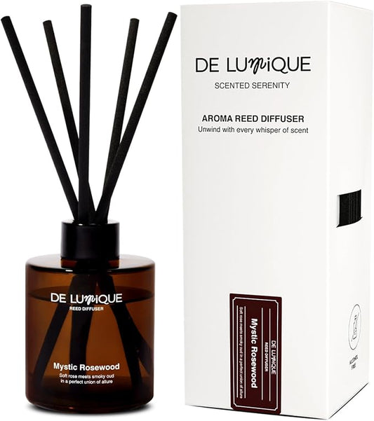 Mystic Rosewood Scent Reed Diffuser for Bathroom – Bathroom Diffuser with Sticks – Long-Lasting Scent with Oud, Damask Rose & Saffron Home Fragrance Decor – 150ml