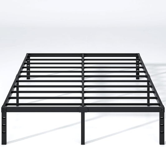 NEW JETO Metal Bed Frame,Queen Size Bed Frame with Storage Space,Heavy Duty Sturdy Mattress Foundation,Easy Assembly,No Box Spring Needed, Black,14 Inch,Queen