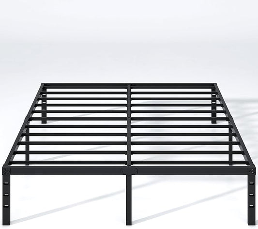 NEW JETO Metal Bed Frame,Queen Size Bed Frame with Storage Space,Heavy Duty Sturdy Mattress Foundation,Easy Assembly,No Box Spring Needed, Black,18 Inch,Queen