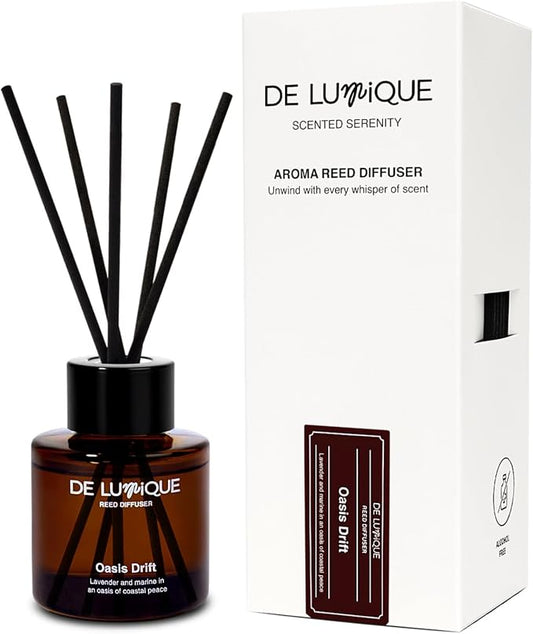 Oasis Drift Scent Luxury Reed Diffuser for Home – Long Lasting Home Fragrance Diffuser with Lavender, Marine, Watermelon & Ozone – Premium Essential Oils – 50ml