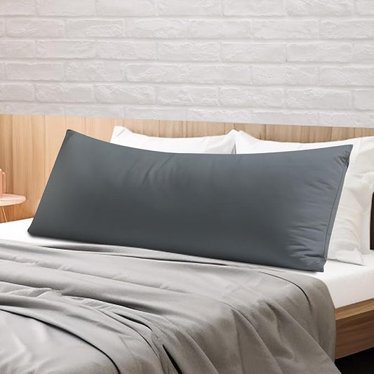 100% Egyptian Cotton Body Pillow Cover Long Pillow Case, 600 Thread Count Bed Pillow Protector with Zipper, Sateen Weave Cooling Full Body Pillowcase for Adults 20x54 Inches (1PC, Body, Dark Grey)