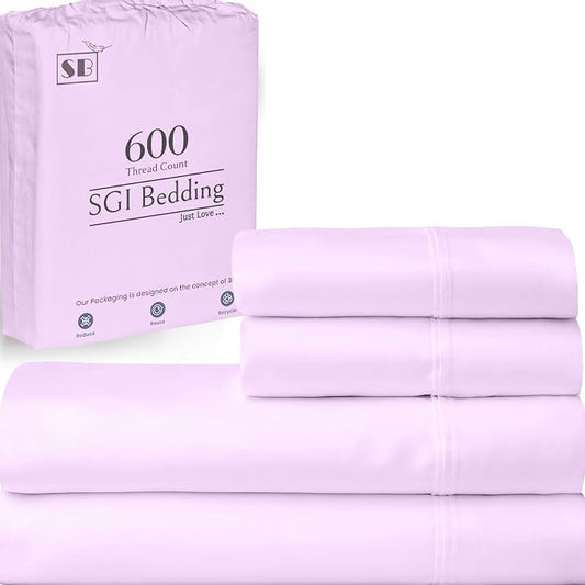 SGI bedding 100% Egyptian Cotton Sheets Full Size – 600 Thread Count Sheets Set, Soft, Cooling, 15" Deep Pocket, Luxury Hotel Bedding, Breathable, Durable - Lilac