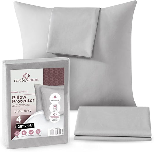 CIRCLESHOME European Pillow Protectors - 100% Cotton Breathable Pillowcases - 26 X 26 Square Pillowcases - Protects Pillows from Dirt, Dust and Debris (European- 2 Pack- 26x26)