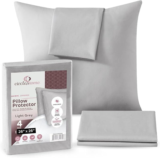 CIRCLESHOME European Pillow Protectors - 100% Cotton Breathable Pillowcases - 26 X 26 Square Pillowcases - Protects Pillows from Dirt, Dust and Debris (European- 4 Pack- 26x26)