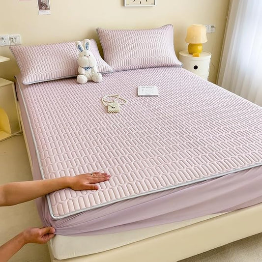 FCLDESHOP Deep Pockets,Solid Color Latex Sheet Mat Fitted Sheets, Summer Ice Box Spring Mattress Cover Bedding Sheets Pillowcase,Purple,120cmx200cm (2pcs)