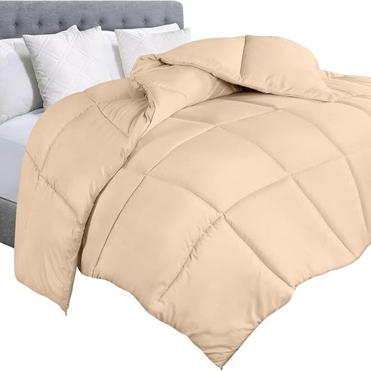 Utopia Bedding King Comforter Duvet Insert, Quilted Beige Comforter with Corner Tabs, Box Stitched Down Alternative Comforters King Size 90 x 102 inches