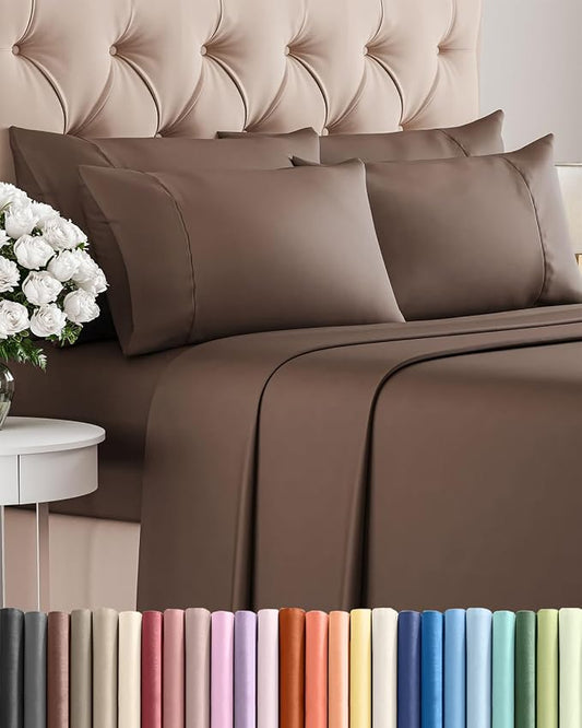 King 6 Piece Sheet Set - Comfy, Breathable & Cooling - Soft Hotel Luxury Bedding for Women, Men, Kids, Teens & Children - 1 Flat & 1 Fitted Sheet & 4 Pillowcases w/ Deep Pockets - Wrinkle Free - Brown