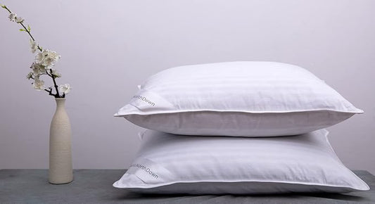 Goose Down Feather Bed Pillows for Sleeping Hotel Collection Queen Pair Pillows Stripe White Queen Set of 2 Pillows