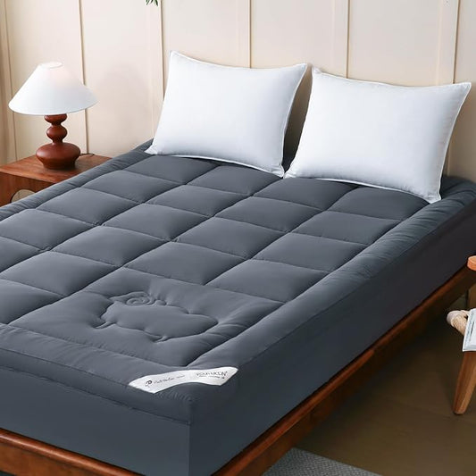 YOUR MOON 100% Wool Mattress Topper Twin Size, 800GSM Wool Filling, Thick Pillow Top Mattress Pad, Back Pain Relief Bed Topper with Cotton Cover, 16" Deep Pocket, 39"x75" (Gray)