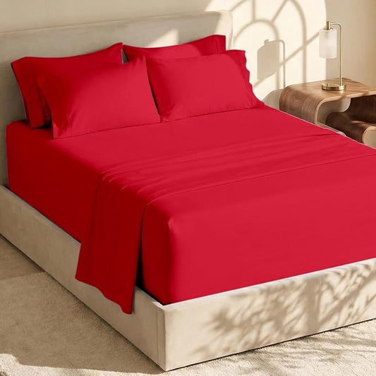 Hearth & Harbor Queen Sheets Sets - 6 Piece, Extra Deep Pocket, Microfiber, Cherry Red