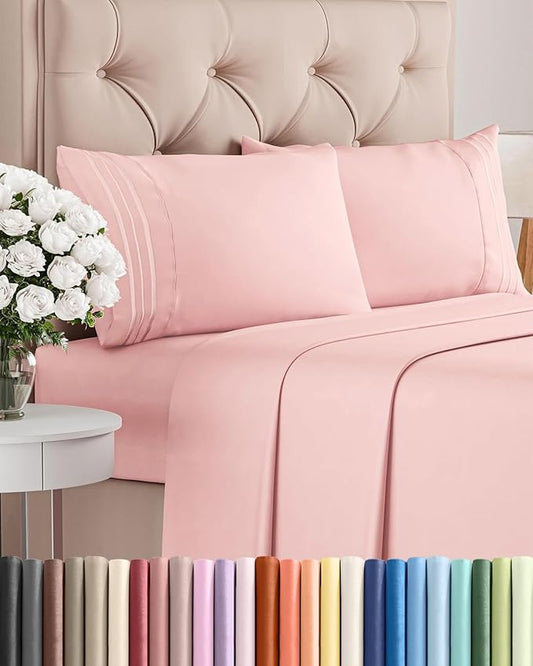 Full Size 4 Piece Sheet Set - Comfy Breathable & Cooling Sheets - Hotel Luxury Bed Sheets for Women & Men - Deep Pockets, Easy-Fit, Extra Soft & Wrinkle Free Sheets - Baby Pink Oeko-Tex Bed Sheet Set