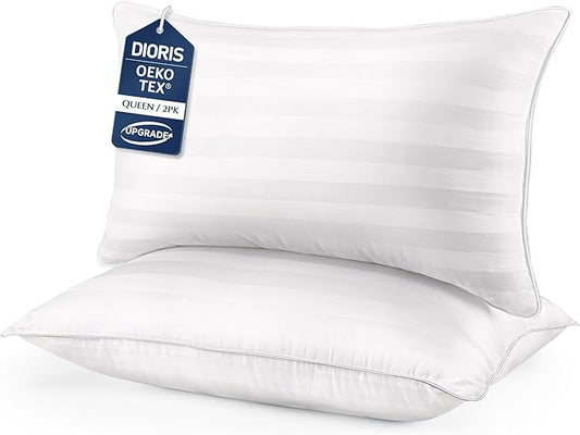 DIORIS Queen Pillows Set of 2 - Bed Pillows for Sleeping, Cooling Down Alternative Pillow, Medium Firm for Side Back Stomach Sleepers, Hotel Quality, Machine Washable