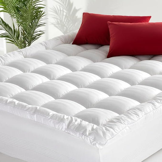 Full Size Mattress Pad 100% Cotton Top, Thick Mattress Topper for Back Pain Relief, Breathable & Skin-Friendly Quilted Mattress Cover, Fits 8-22" Deep Mattress(54 x 75 Inches, White)