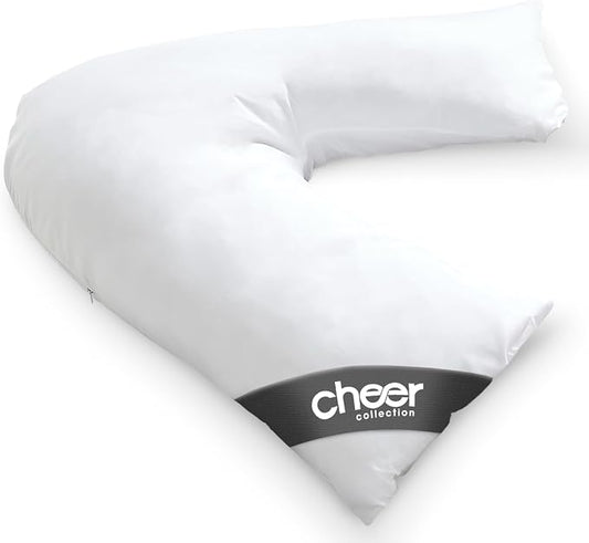 Cheer Collection Oversized V-Shaped Pillow, L-Shaped Pillow for Neck and Shoulder Support, Curved Body Pillow with Removable Pillowcase