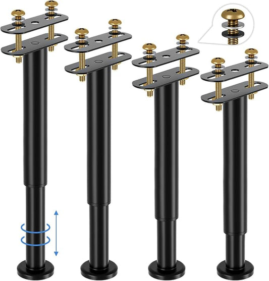 4 PCS Adjustable Height Bed Support Legs for Bed Frame/Bed Center Slat, Heavy Duty Metal Bed Frame Center Support Legs 10-16inch, Upgrade Under Bed Replacement Leg with Wider Base