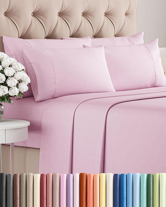 King 6 Piece Sheet Set - Comfy, Breathable & Cooling - Hotel Luxury Bedding for Women, Men, Kids, Teens & Children - 1 Flat & 1 Fitted Sheet & 4 Pillowcases w/ Deep Pockets - Wrinkle Free - Light Pink