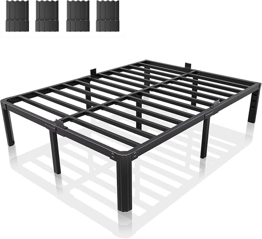 Metal Bed Frame Queen Size, 14 Inch 3000 lbs Heavy Duty Platform Bed Frames Noise Free No Box Spring Needed, Easy Assemble Sturdy Bedframe with Storage