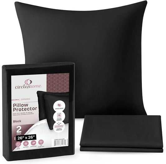 CIRCLESHOME European Pillow Protectors - 100% Cotton Breathable Pillowcases - 26 X 26 Square Pillowcases - Protects Pillows from Dirt, Dust and Debris (European- 4 Pack- 26x26)