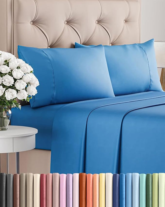 Twin 4 Piece Sheet Set - Comfy, Breathable & Cooling - Hotel Luxury Bedding for Women, Men, Kids, Teens & Children - 1 Flat & 1 Fitted Sheet & 2 Pillowcases w/ Deep Pockets - Wrinkle Free - Royal Blue