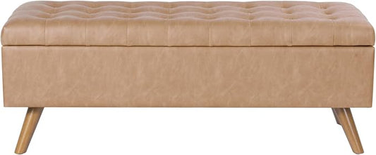 HomePop Modern Tufted Storage Bench - Sand Faux Leather