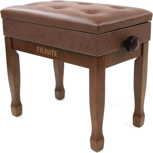 Adjustable Height Piano Stool Bench PU Leather Cushion Wooden Keyboard Seat with Music Storage (Wood)