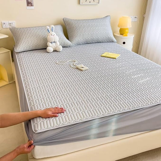 FCLDESHOP Lightweight & Breathable Fitted Sheet,Solid Color Latex Sheet Mat Fitted Sheets, Summer Ice Box Spring Mattress Cover Bedding Sheets Pillowcase,Grey,90cm*200cm (2pcs)