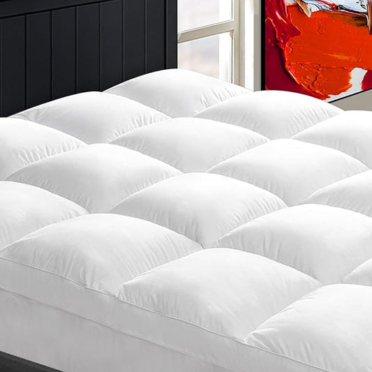 Mattress Topper California King for Back Pain, Extra Thick Mattress Pad Cover, Plush Pillow Top, Deep Elastic Pocket, White, 72"X84"+20"