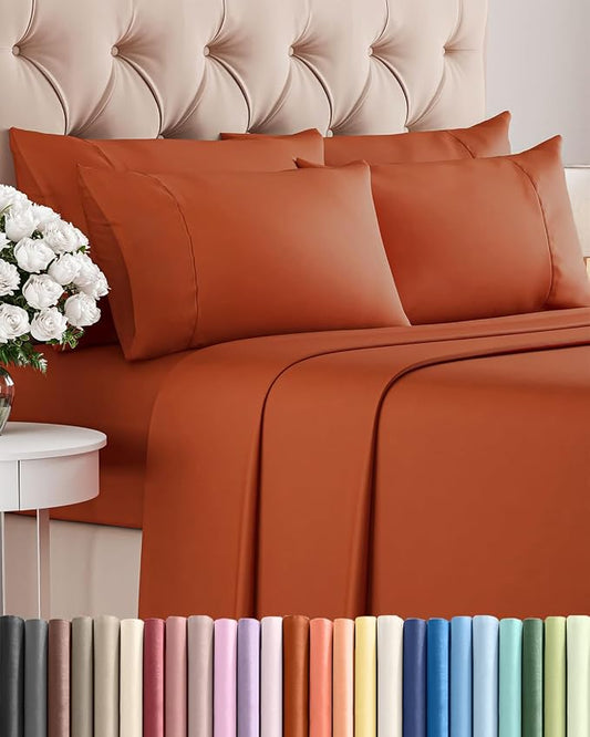 King 6 Piece Sheet Set - Comfy, Breathable & Cooling - Hotel Luxury Bedding for Women, Men, Kids, Teens & Children - 1 Flat & 1 Fitted Sheet & 4 Pillowcases w/ Deep Pockets - Wrinkle Free - Terracotta