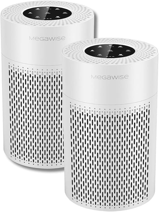 MEGAWISE 2Pack Updated Version Smart Air Purifier for Home Large Room up to 1076ft², H13 True HEPA Filter with Smart Air Quality Sensor, Sleep Mode, Quiet for Smoke, Pets Hair, Odors, White
