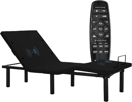 Fromann Adjustable Electric Twin XL Bed Base Frame with Massage, USB Type-C Ports, Zero Gravity, Under Bed Led Lighting and Three Leg Height (Black)