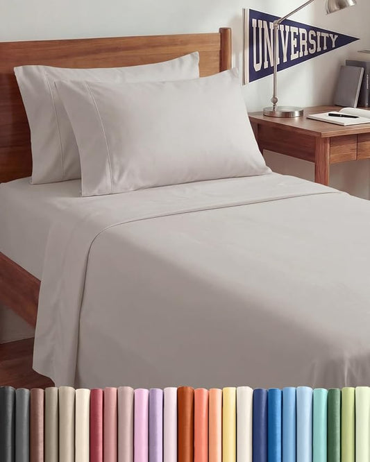 Twin XL 4 Piece Sheet Set - Comfy, Breathable & Cooling - Soft Hotel Luxury Bedding for Women, Men, Kids, Teens and Children - 1 Flat & 1 Fitted Sheet & 2 Pillowcases with Deep Pockets - Light Grey