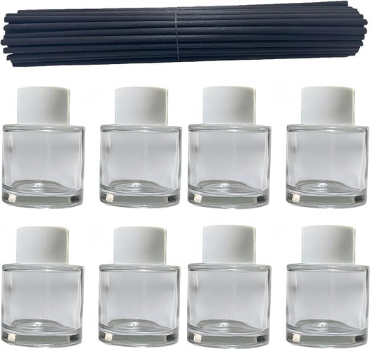 8PCS Reed Diffuser Bottles Empty, 40Pcs Reed Diffuser Stick, Diffuser Bottle Capacity 50ml (1.7oz) Diffuser Stick 3.5mm-190mm, Suitable for Home, Hotel, Restaurant, Office Aromatherapy Tasks