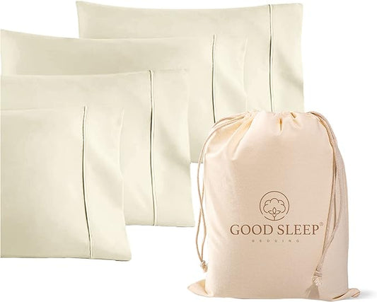 1000 TC Ivory King Pillowcases Set of 4 100% Egyptian Cotton Pillow Cases with Long Staple Cotton & Sateen Weave, Silky Soft Hotel - Like Bed Pillow Covers for Comfy Sleeping, Snug Fit