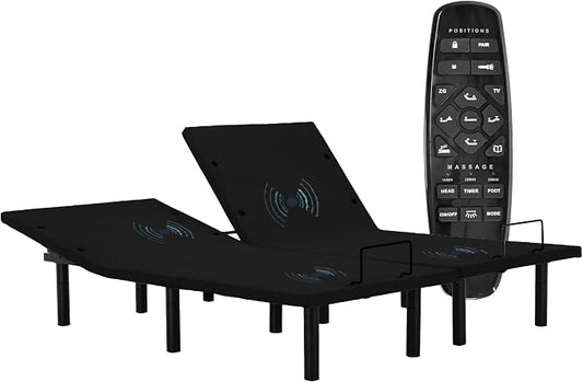 Fromann Adjustable Electric Split King Bed Base Frame with Massage,USB Type-C Ports, Zero Gravity, Under Bed Led Lighting and Three Leg Height (Black)